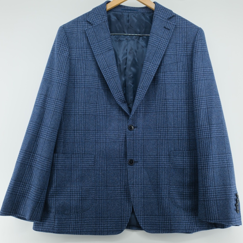 Charles Tyrwhitt Mens Sport Coat Wool Silk Glen Check Blue 44R Slim Fit Blazer
